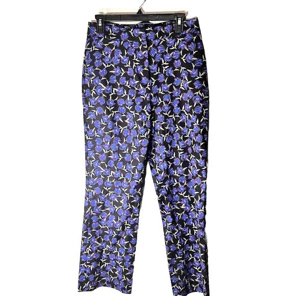 Long Tall Sally Pants Womens Sz 12 Black Blue Floral Work Career Stretch - Picture 1 of 5